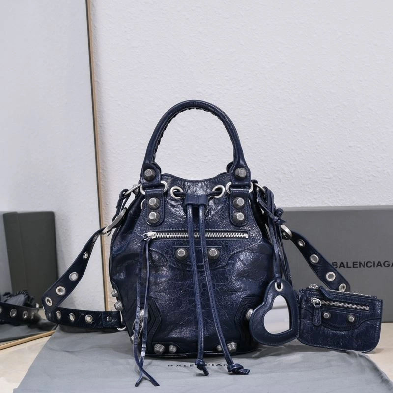 Balenciaga Le Cagoles Distressed Lambskin Bucket Bag with Mirror Flexible 72680