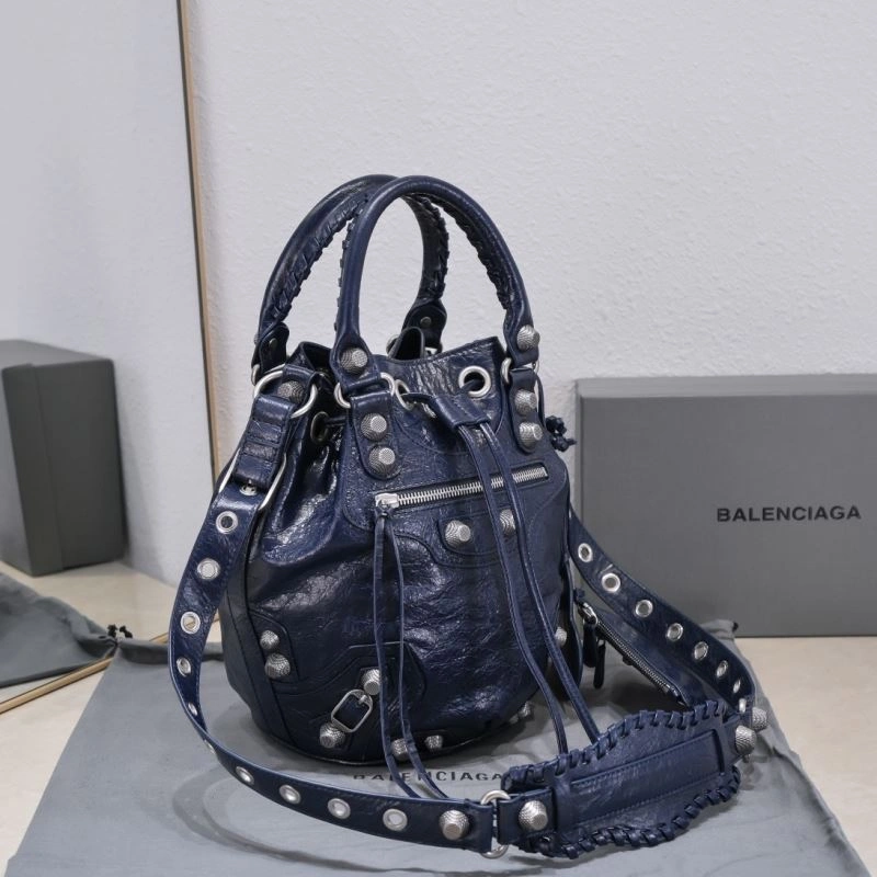 Balenciaga Le Cagoles Distressed Lambskin Bucket Bag with Mirror Flexible 72680