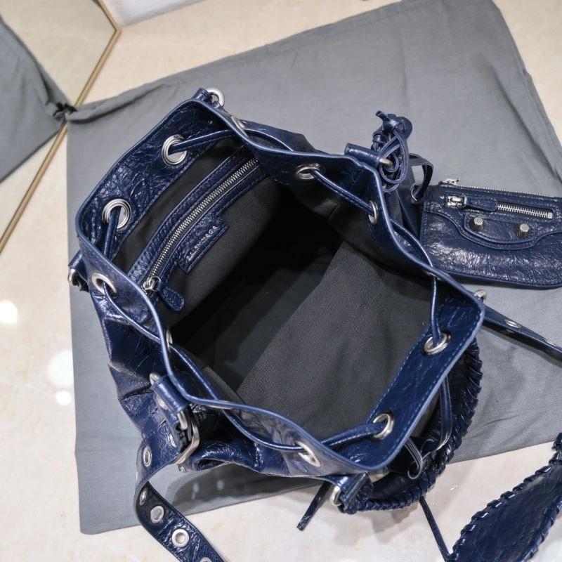 Balenciaga Le Cagoles Distressed Lambskin Bucket Bag with Mirror Flexible 72680