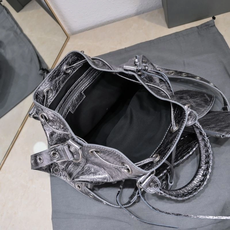 Affordable Balenciaga Le Cagoles Heart-Mirror Bucket Bag in Cracked Lambskin 72720