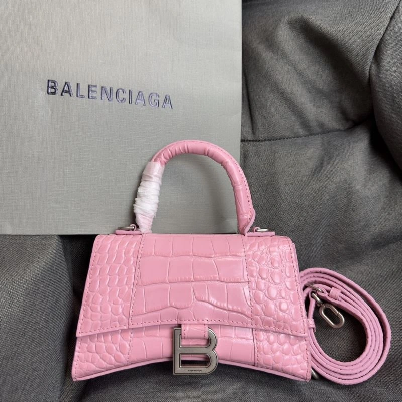 Breathable Balenciaga Light Pink Crocodile Hourglass XS Bag with Silver Buckle 69994