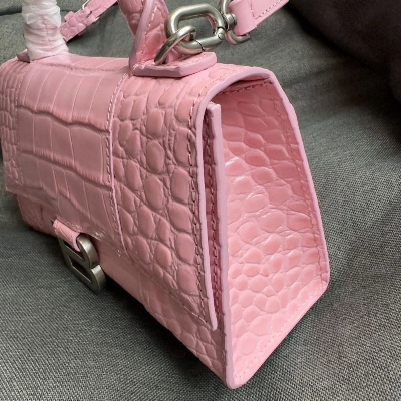Breathable Balenciaga Light Pink Crocodile Hourglass XS Bag with Silver Buckle 69994