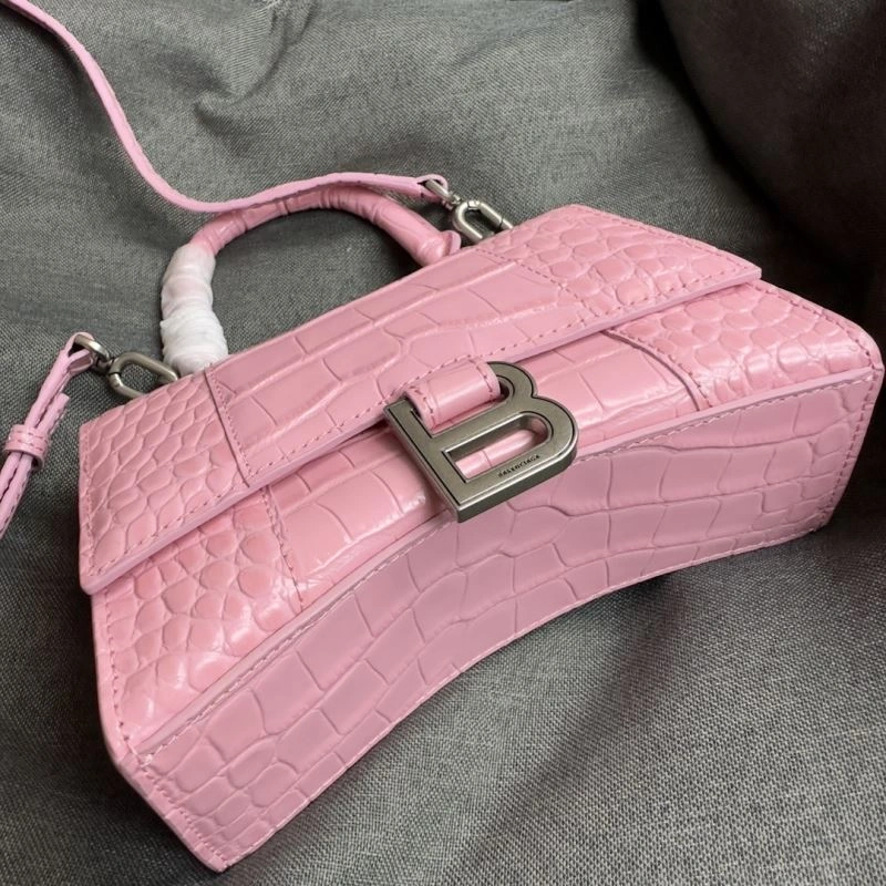 Breathable Balenciaga Light Pink Crocodile Hourglass XS Bag with Silver Buckle 69994