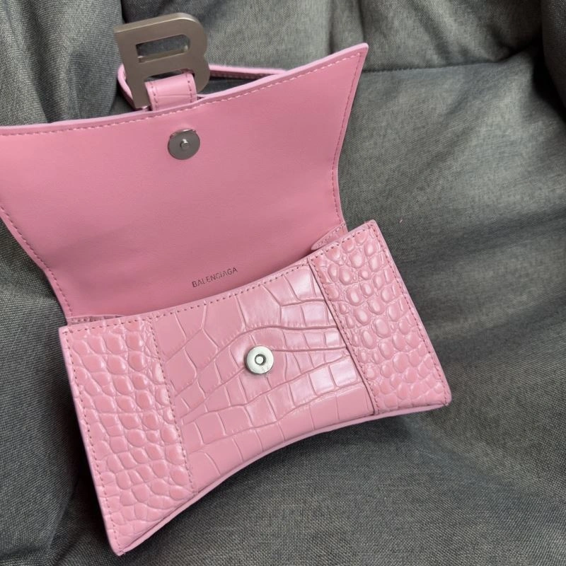 Breathable Balenciaga Light Pink Crocodile Hourglass XS Bag with Silver Buckle 69994
