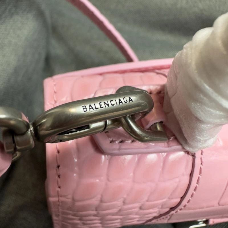 Breathable Balenciaga Light Pink Crocodile Hourglass XS Bag with Silver Buckle 69994