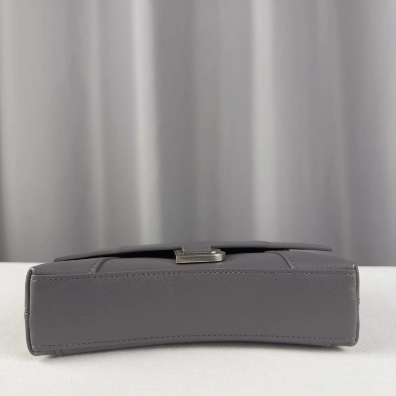 Balenciaga Litchi Grey Hourglass Bag - Unisex  Curved Design Popular 78637
