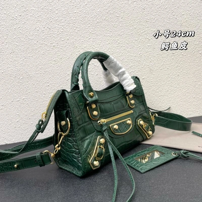 Balenciaga Luxe Crocodile Leather Motorcycle Bag with Gold Accents Snug 72639