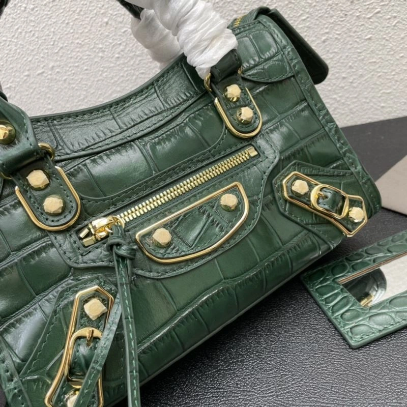 Balenciaga Luxe Crocodile Leather Motorcycle Bag with Gold Accents Snug 72639