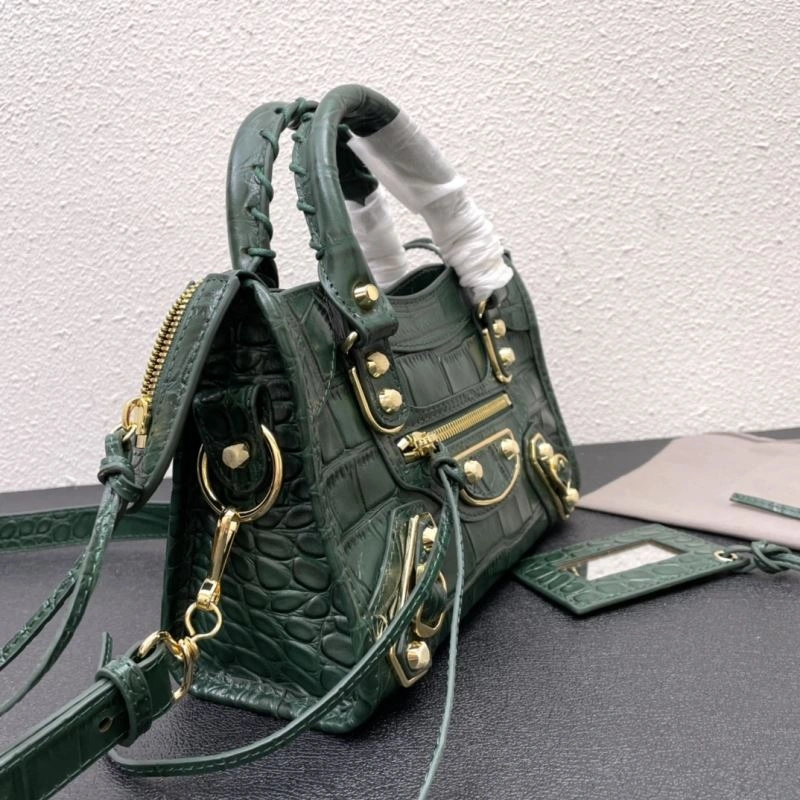 Balenciaga Luxe Crocodile Leather Motorcycle Bag with Gold Accents Snug 72639