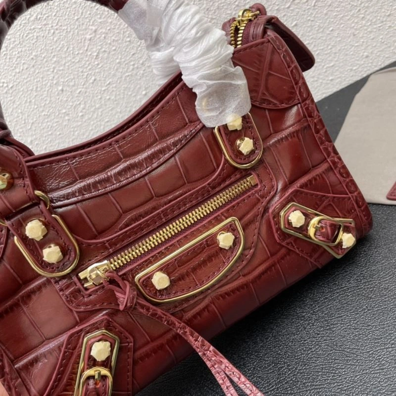Balenciaga Luxe Crocodile Motorcycle Bag with Gold Accents Modern 72630