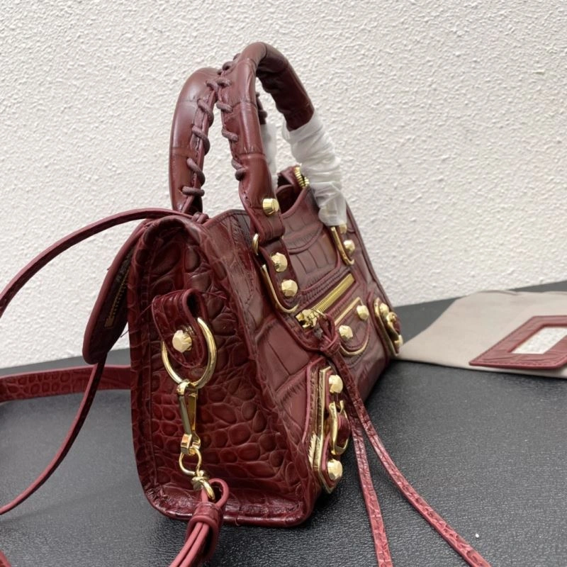 Balenciaga Luxe Crocodile Motorcycle Bag with Gold Accents Modern 72630