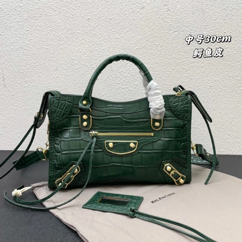 Unique Balenciaga Luxe Crocodile Motorcycle Bag with Gold Accents 72632