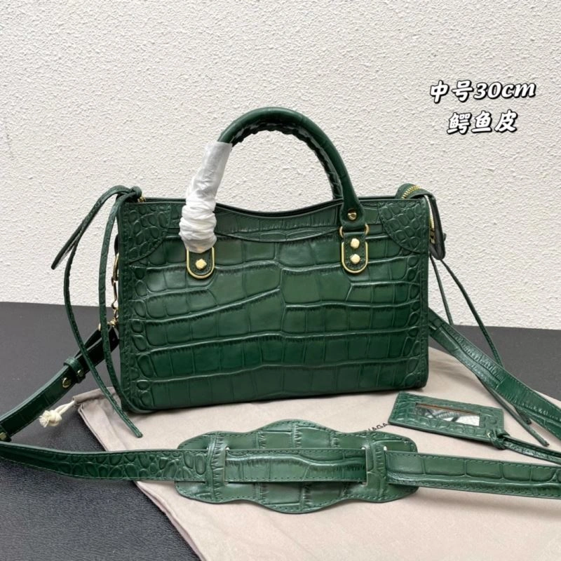 Unique Balenciaga Luxe Crocodile Motorcycle Bag with Gold Accents 72632