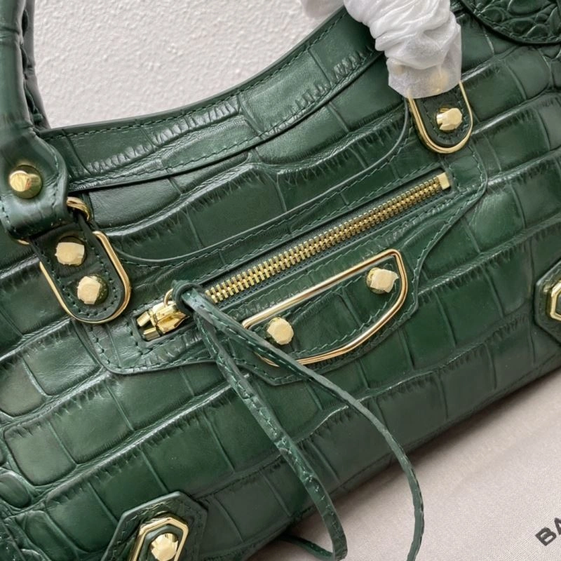 Unique Balenciaga Luxe Crocodile Motorcycle Bag with Gold Accents 72632