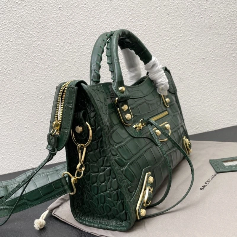 Unique Balenciaga Luxe Crocodile Motorcycle Bag with Gold Accents 72632
