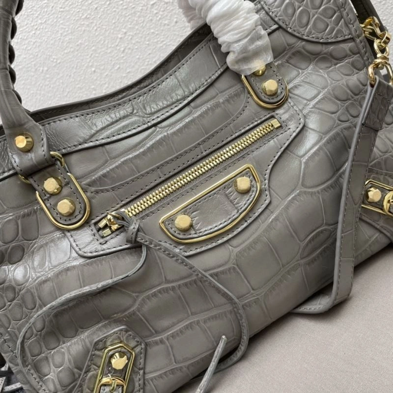 Balenciaga Luxe Crocodile Motorcycle Bag with Gold Accents GoodFit 72626