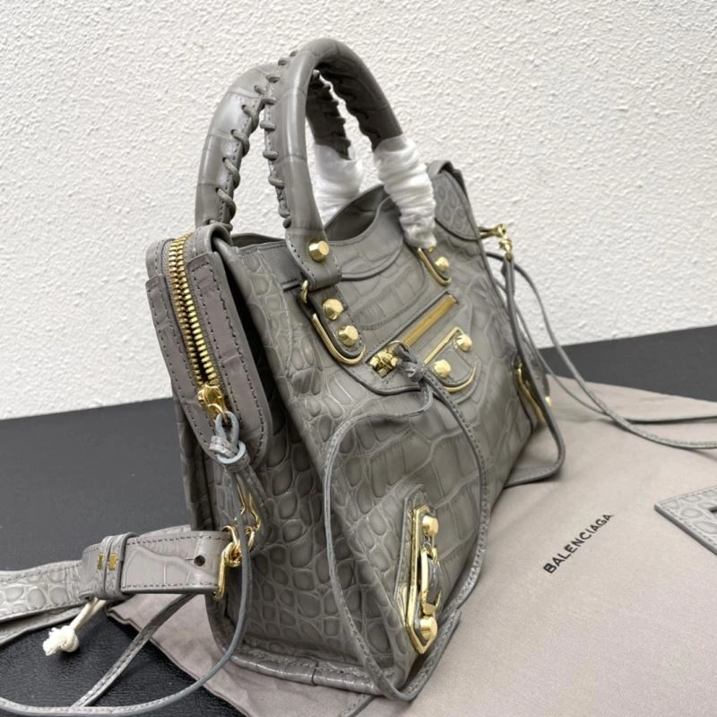 Balenciaga Luxe Crocodile Motorcycle Bag with Gold Accents GoodFit 72626