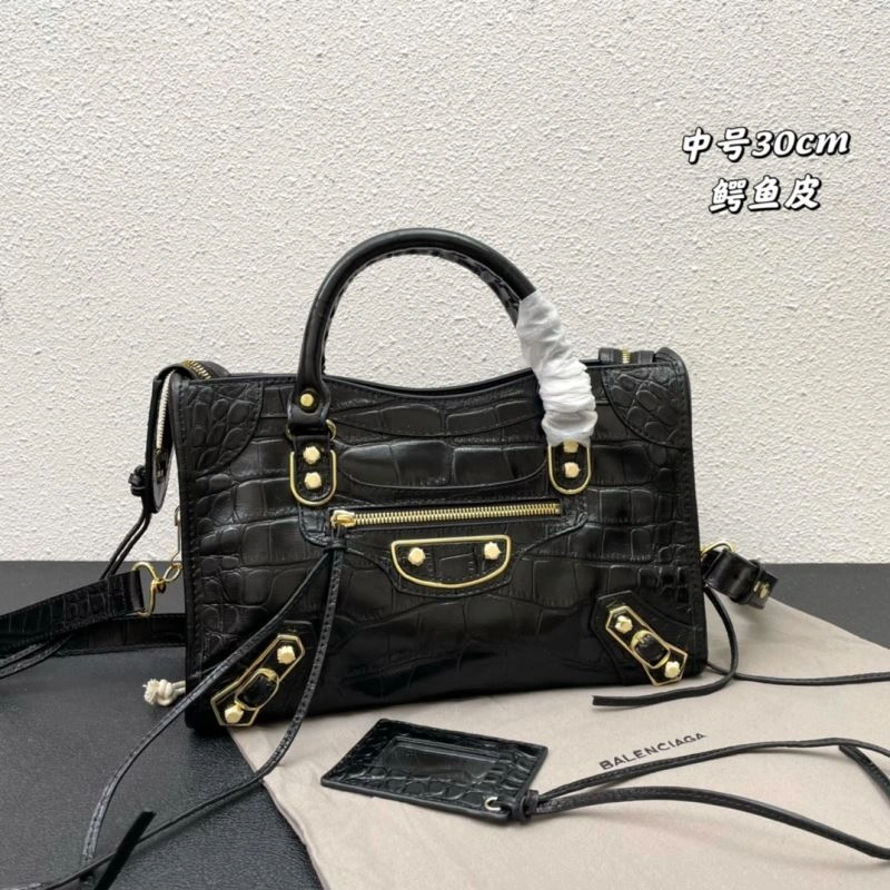 ZeroBulk Balenciaga Luxe Crocodile Motorcycle Bag with Golden Accents 72625
