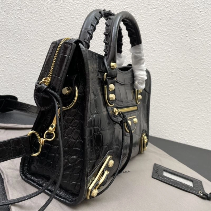ZeroBulk Balenciaga Luxe Crocodile Motorcycle Bag with Golden Accents 72625