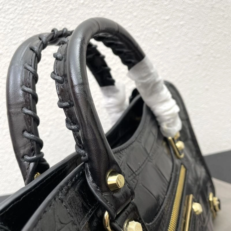 ZeroBulk Balenciaga Luxe Crocodile Motorcycle Bag with Golden Accents 72625