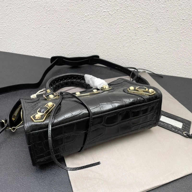 ZeroBulk Balenciaga Luxe Crocodile Motorcycle Bag with Golden Accents 72625