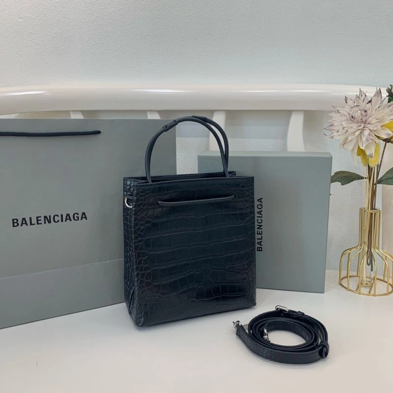 StreetReady Balenciaga Luxury Balenciaga Crocodile Pattern Shopping Bag - Black 78556