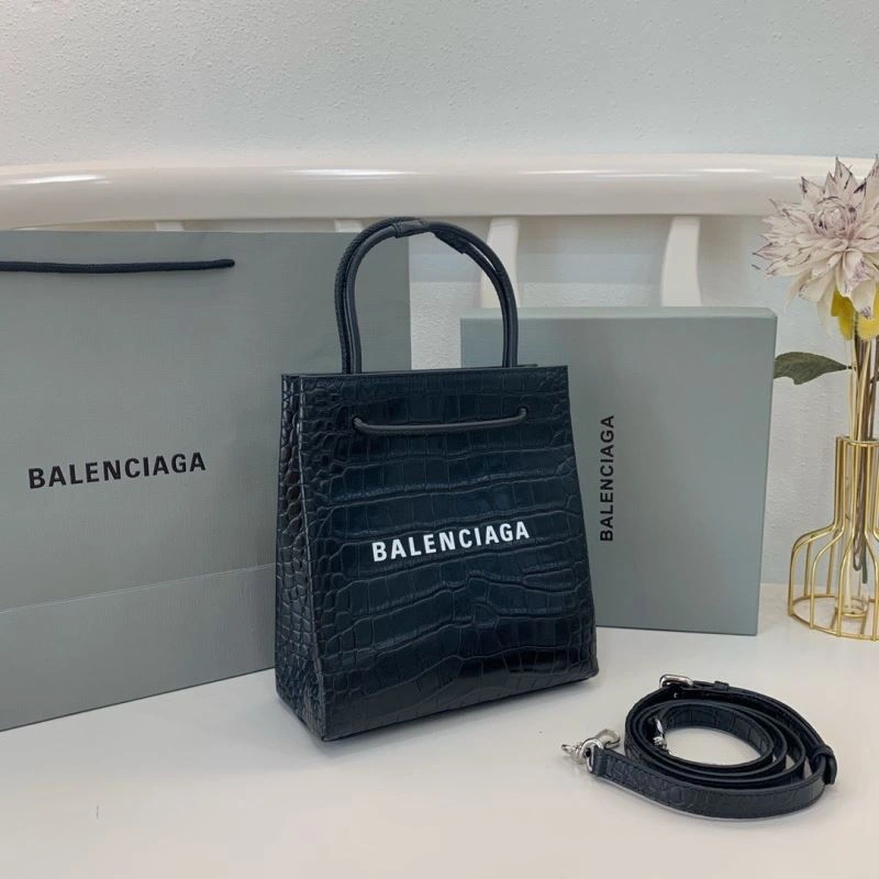 StreetReady Balenciaga Luxury Balenciaga Crocodile Pattern Shopping Bag - Black 78556