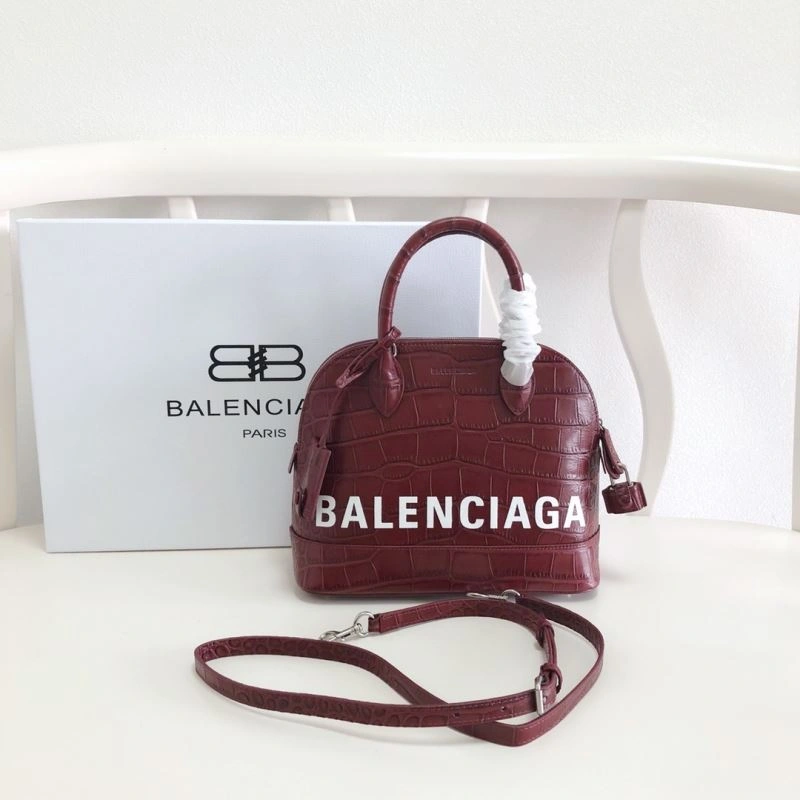 Balenciaga Luxury Burgundy Crocodile Shell Bag with Strap 26cm Modern 78557