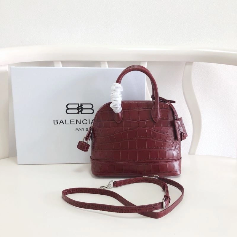 Balenciaga Luxury Burgundy Crocodile Shell Bag with Strap 26cm Modern 78557