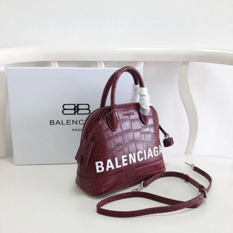 Balenciaga Luxury Burgundy Crocodile Shell Bag with Strap 26cm Modern 78557