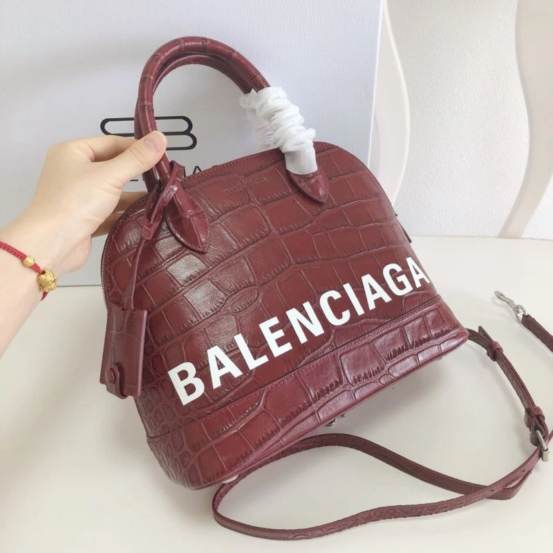 Balenciaga Luxury Burgundy Crocodile Shell Bag with Strap 26cm Modern 78557