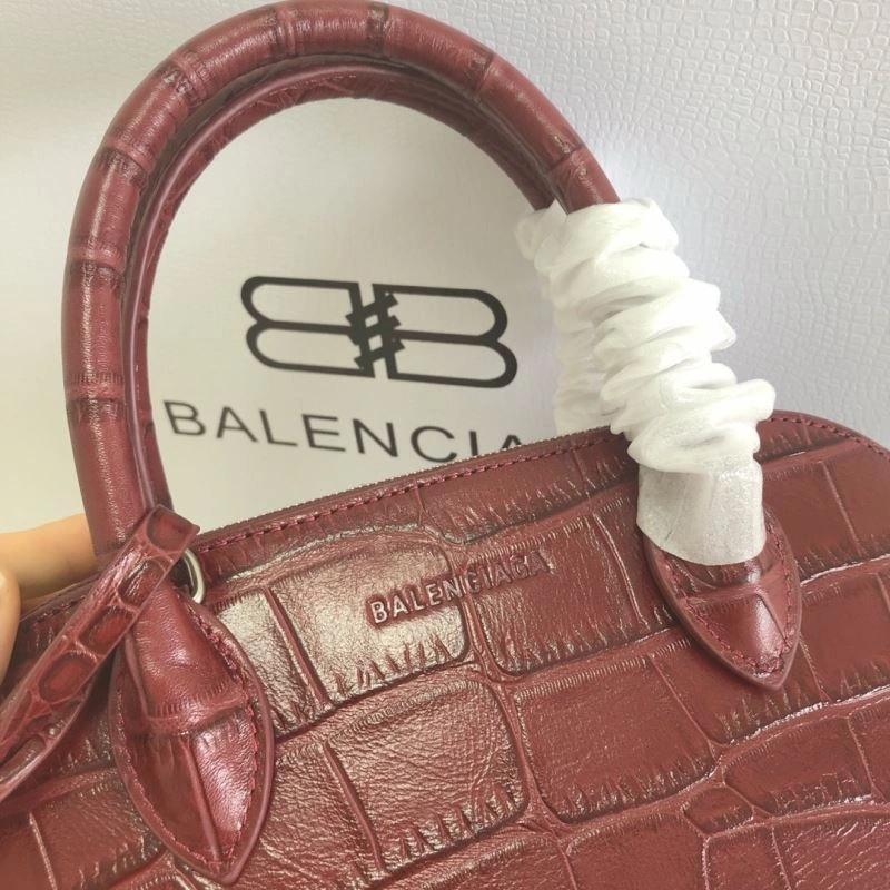 Balenciaga Luxury Burgundy Crocodile Shell Bag with Strap 26cm Modern 78557