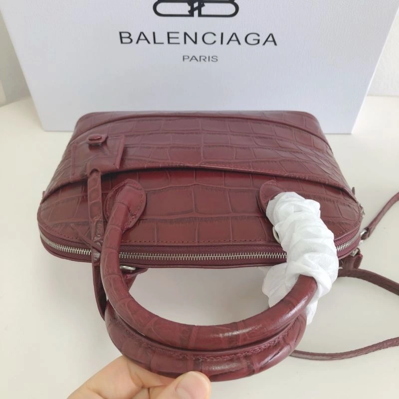 Balenciaga Luxury Burgundy Crocodile Shell Bag with Strap 26cm Modern 78557