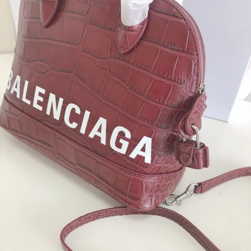 Balenciaga Luxury Burgundy Crocodile Shell Bag with Strap 26cm Modern 78557