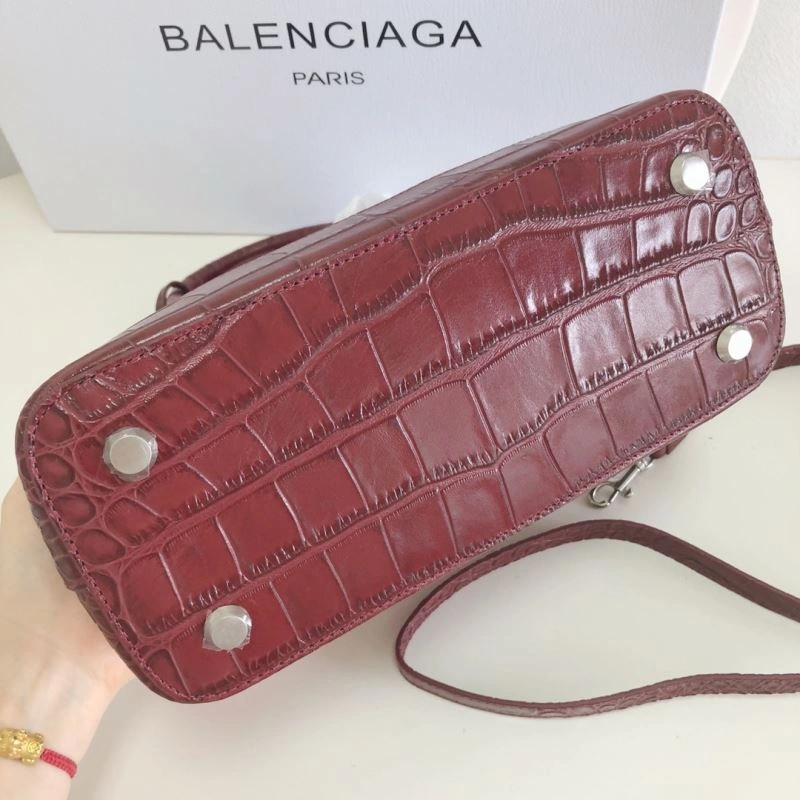 Balenciaga Luxury Burgundy Crocodile Shell Bag with Strap 26cm Modern 78557