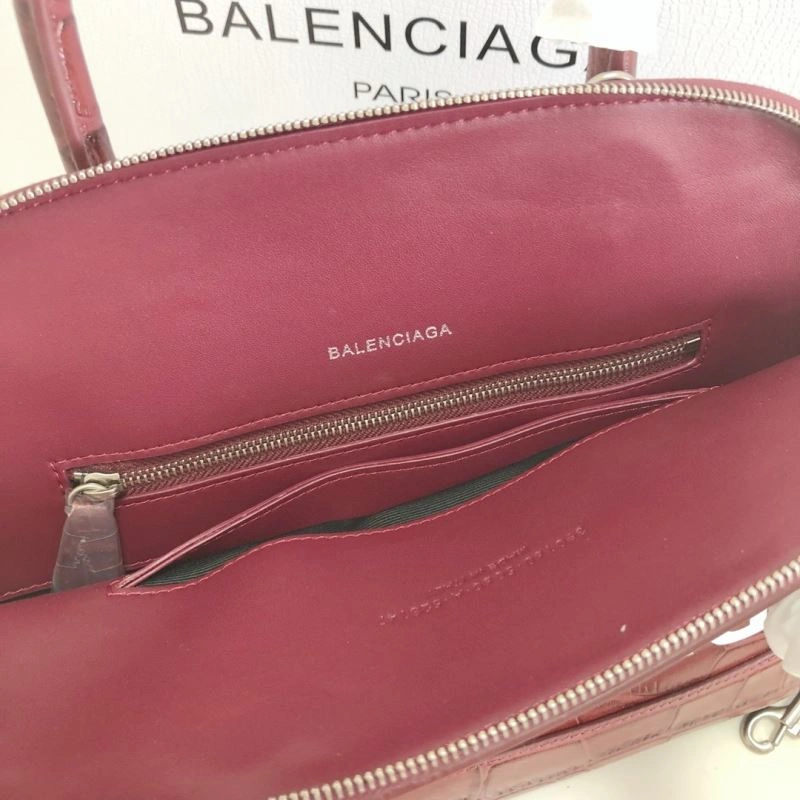 Balenciaga Luxury Burgundy Crocodile Shell Bag with Strap 26cm Modern 78557