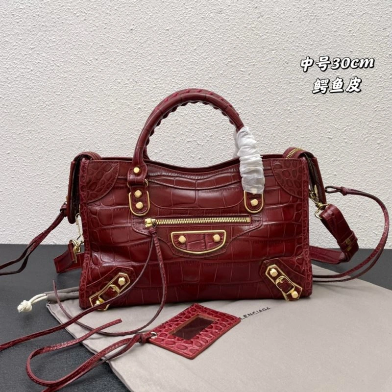 WellDesigned Balenciaga Luxury Crocodile Leather Motorcycle Bag with Gold Accents 72674