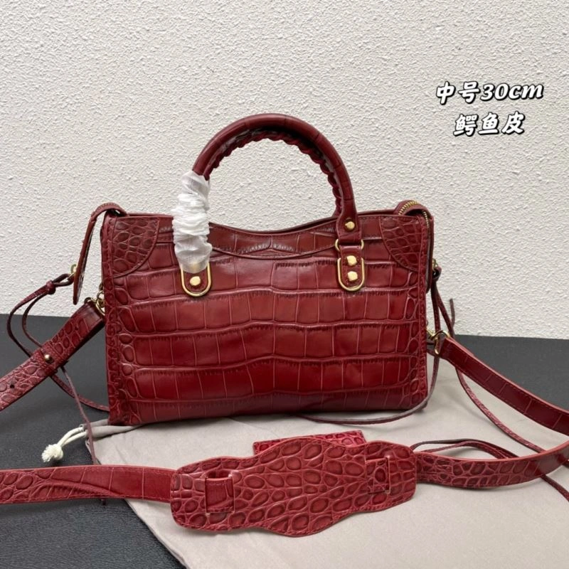 WellDesigned Balenciaga Luxury Crocodile Leather Motorcycle Bag with Gold Accents 72674