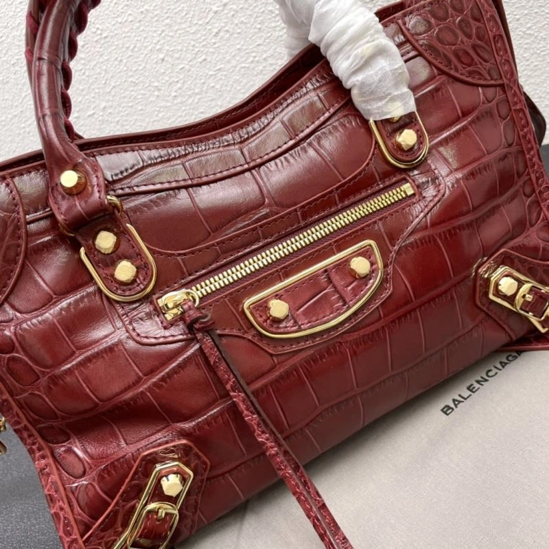 WellDesigned Balenciaga Luxury Crocodile Leather Motorcycle Bag with Gold Accents 72674