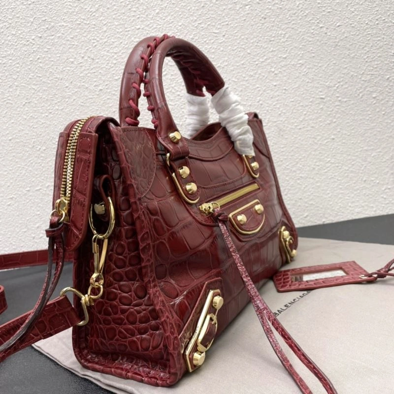 WellDesigned Balenciaga Luxury Crocodile Leather Motorcycle Bag with Gold Accents 72674