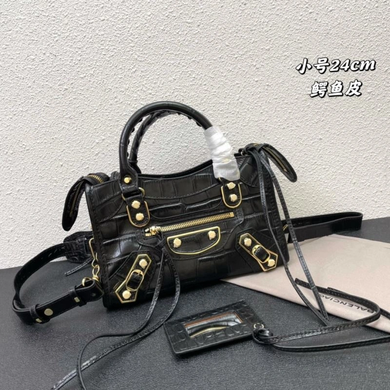 Elegant Balenciaga Luxury Crocodile Motorcycle Bag with Gold Hardware 72645