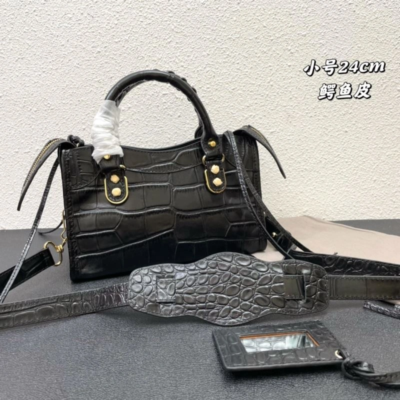 Elegant Balenciaga Luxury Crocodile Motorcycle Bag with Gold Hardware 72645