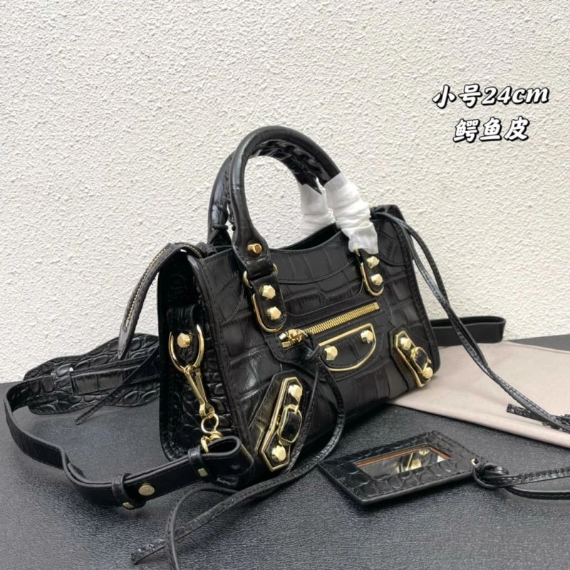 Elegant Balenciaga Luxury Crocodile Motorcycle Bag with Gold Hardware 72645
