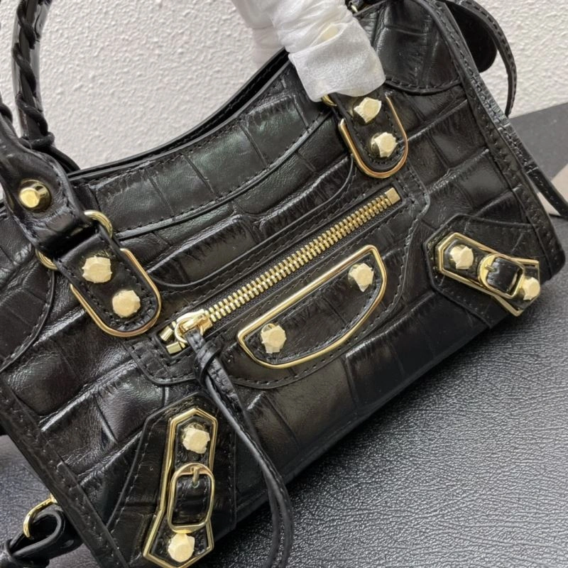 Elegant Balenciaga Luxury Crocodile Motorcycle Bag with Gold Hardware 72645
