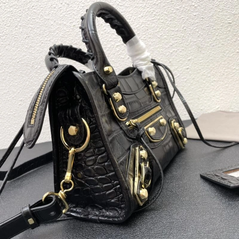Elegant Balenciaga Luxury Crocodile Motorcycle Bag with Gold Hardware 72645