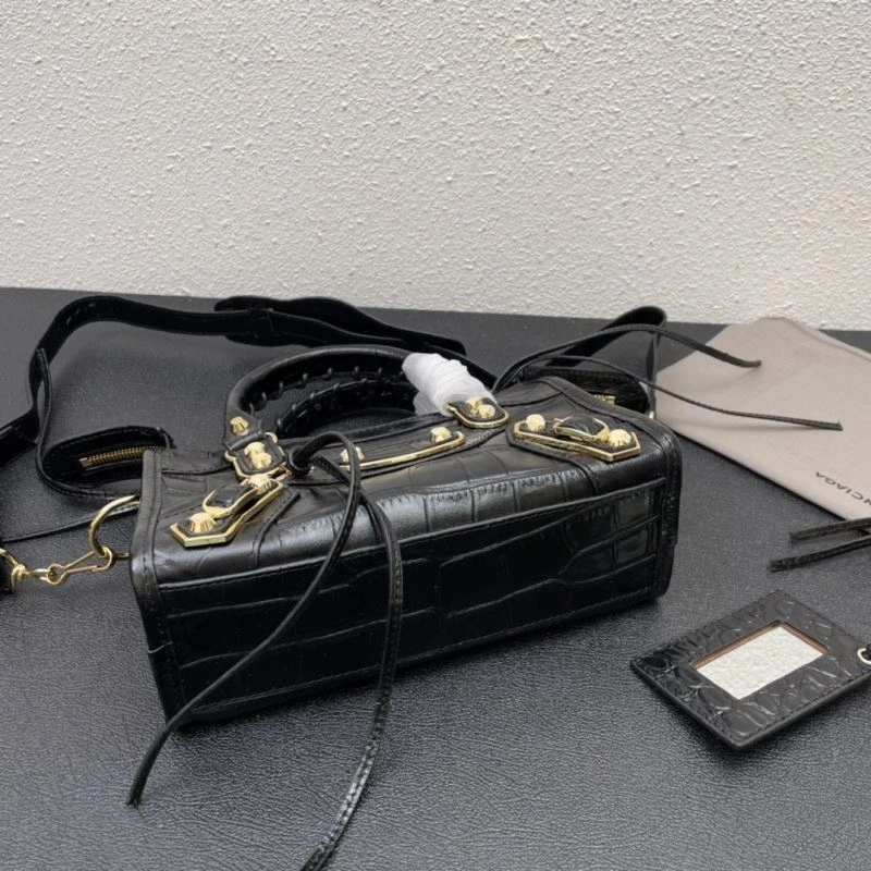 Elegant Balenciaga Luxury Crocodile Motorcycle Bag with Gold Hardware 72645