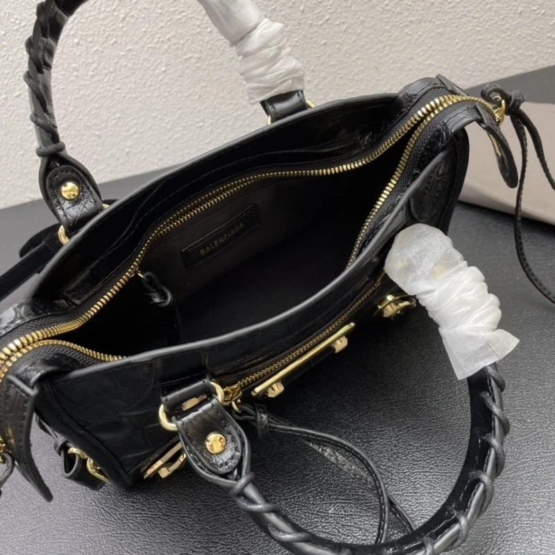 Elegant Balenciaga Luxury Crocodile Motorcycle Bag with Gold Hardware 72645