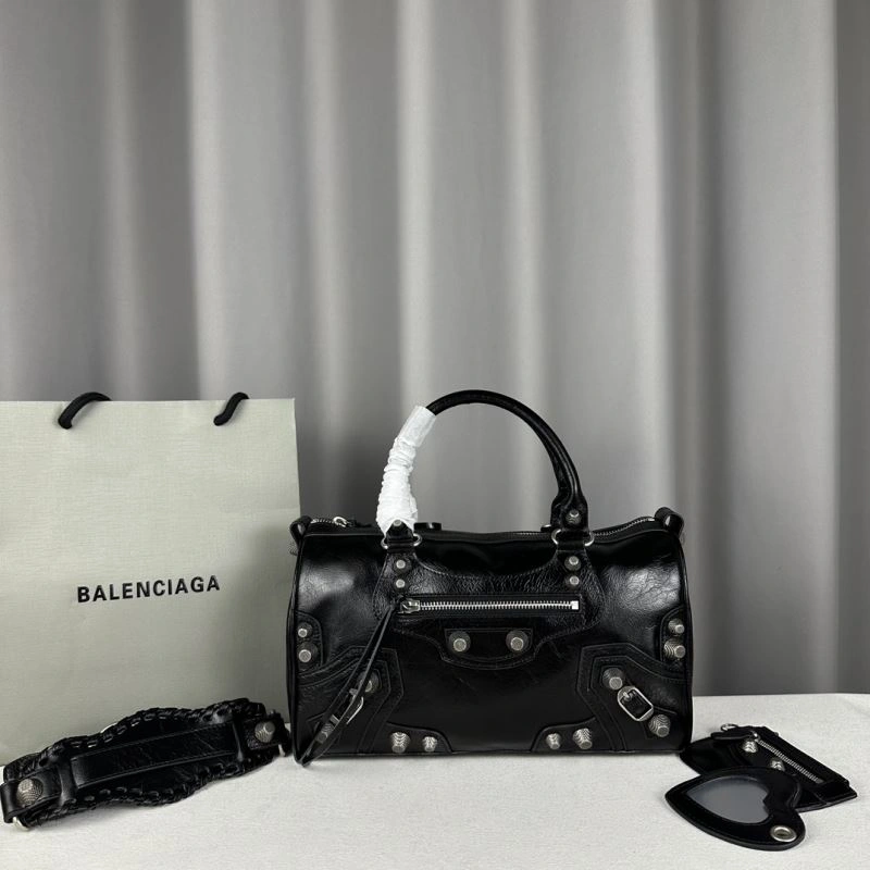 Balenciaga Luxury Italian Crackled Leather Travel Bag with Detachable Strap Compact 75328