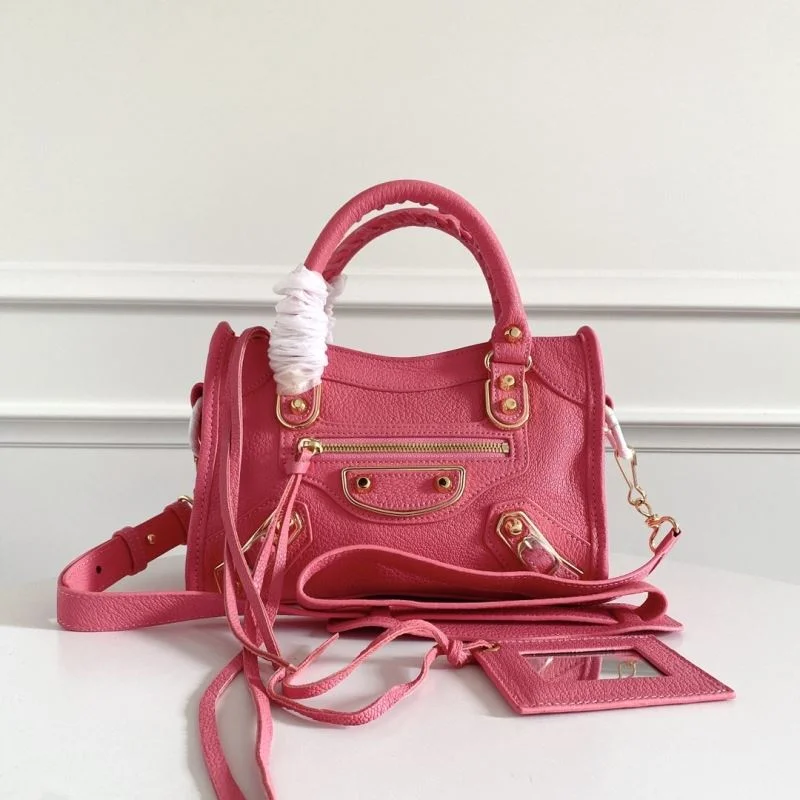 Balenciaga Luxury Pink Goat Leather Motorcycle Bag with Gold Buckle TopPick 38293
