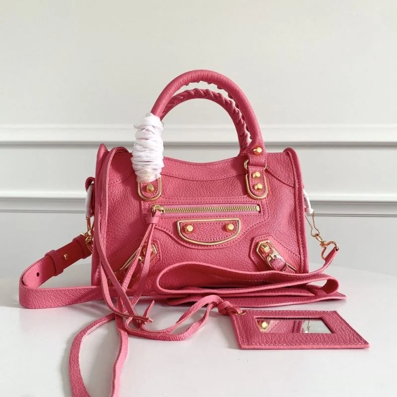 Balenciaga Luxury Pink Goat Leather Motorcycle Bag with Gold Buckle TopPick 38293